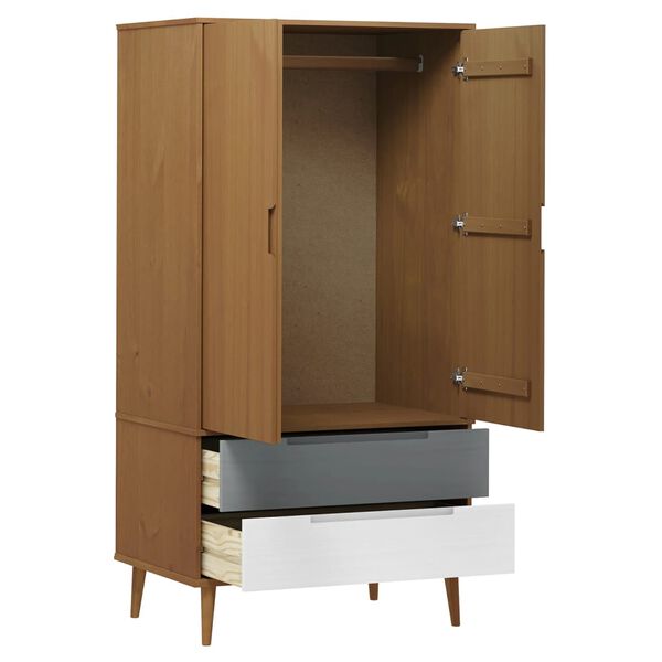 vidaXL Ντουλάπα MOLDE Καφέ 90 x 55 x 175 εκ. από Μασίφ Ξύλο Πεύκου