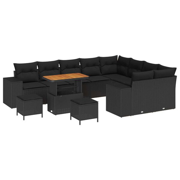 vidaXL Σετ Καναπέ Κήπου με μαξιλάρι 12 pcs Μαύρο 90 x 55 x 71 cm