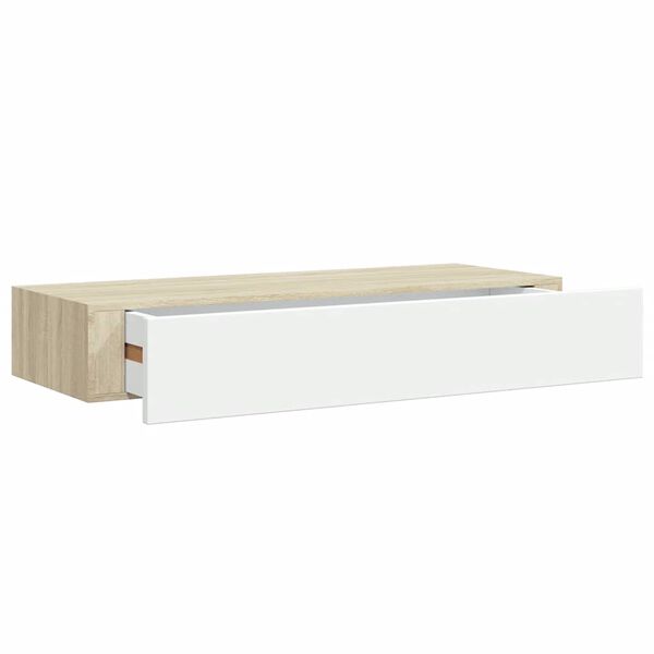 vidaXL Ράφι Επιτοίχιο με Συρτάρι Δρυς/Λευκό 60 x 23,5 x 10 εκ. από MDF