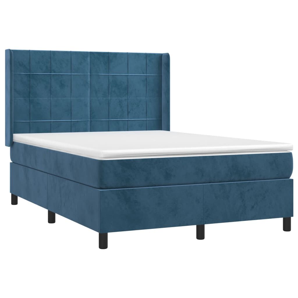 vidaXL Κρεβάτι Boxspring με Στρώμα & LED Σκ. Μπλε 140x200εκ. Βελούδινο