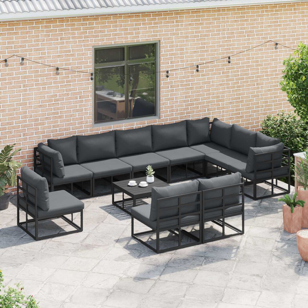 vidaXL Σετ Καναπέ Κήπου 11 pcs Μαύρο 70 x 70 x 32 εκ Αλουμίνιο