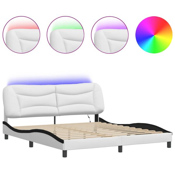 vidaXL Πλαίσιο Κρεβατιού με LED Λευκό/Μαύρο 180x200εκ. Συνθετικό Δέρμα
