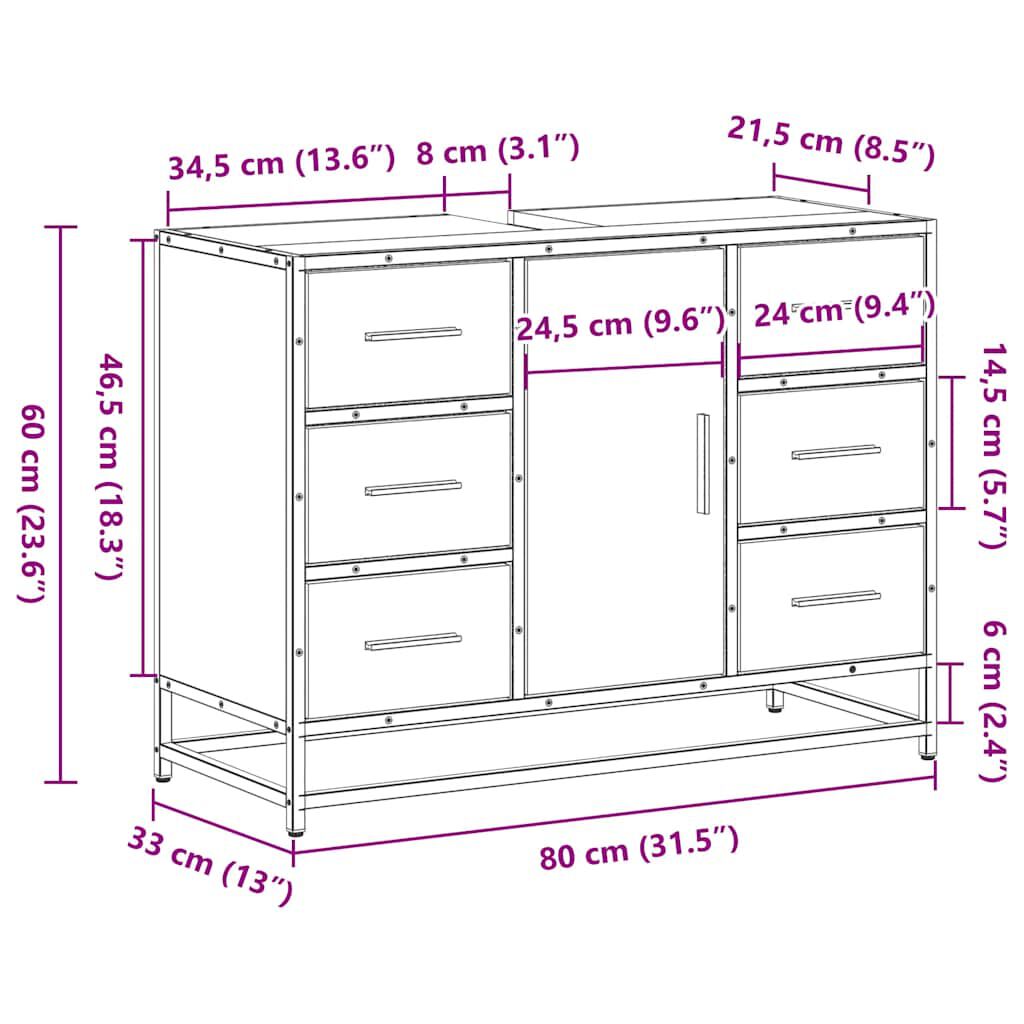 vidaXL Ντουλάπι Μπάνιου Νιπτήρα Μαύρο 80 x 33 x 60 εκ. Επεξ. Ξύλο