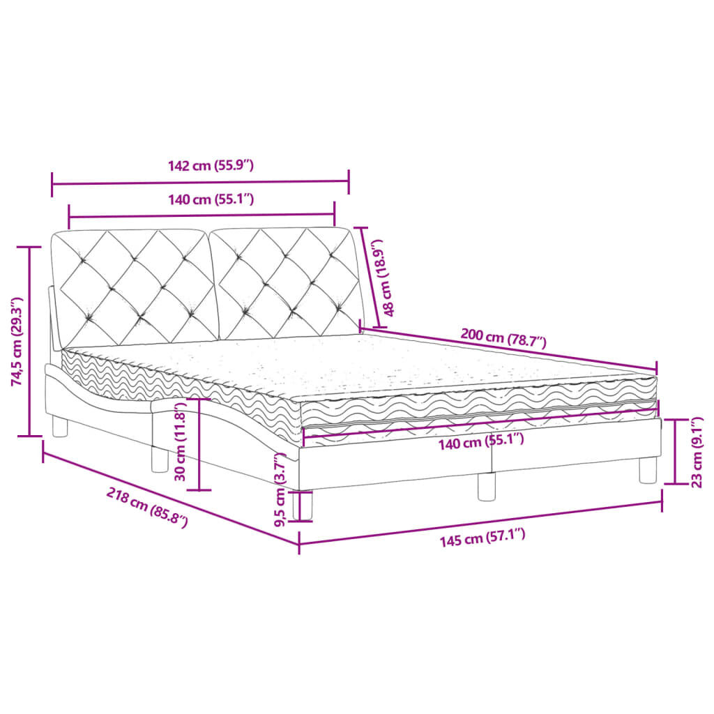 vidaXL Κρεβάτι με Στρώμα Μαύρο 140x200 εκ. Βελούδινο