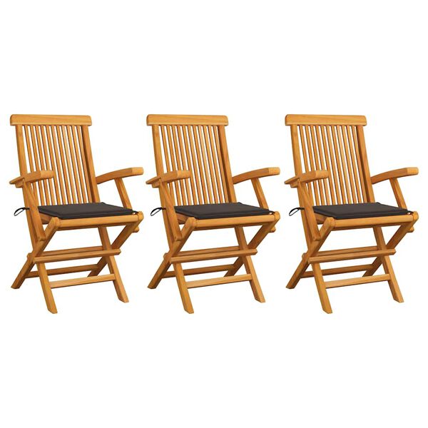 vidaXL Καρέκλες Κήπου 3 τεμ. από Μασίφ Ξύλο Teak με Taupe Μαξιλάρια