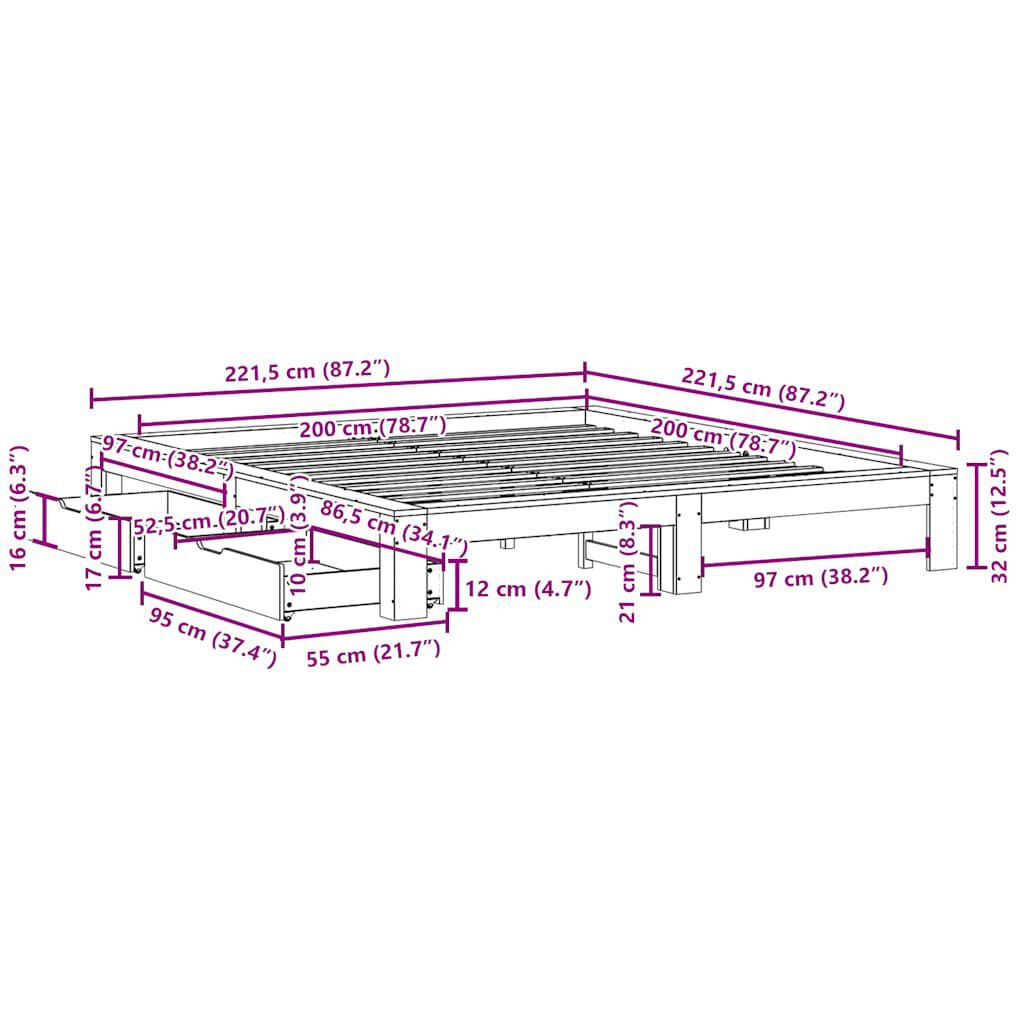 vidaXL Σκελετός Κρεβ. Χωρίς Στρώμα Λευκό 200x200 εκ Μασίφ Πεύκο