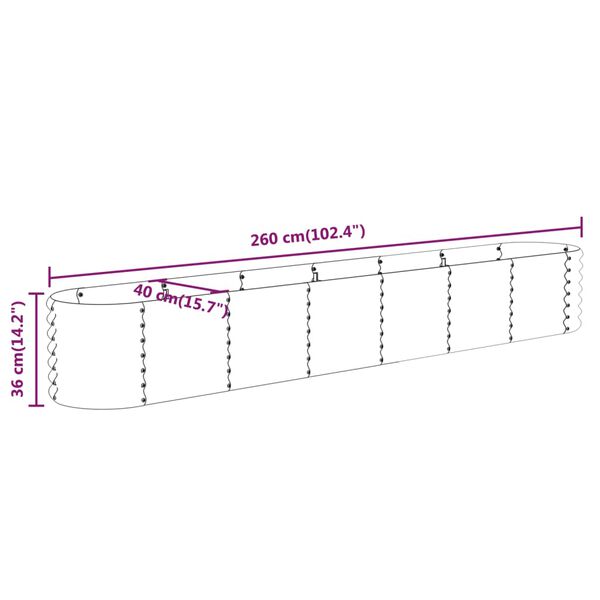 vidaXL Ζαρντινιέρα Πράσινη 260x40x36 εκ Ατσάλι με Ηλεκτρ. Βαφή Πούδρας