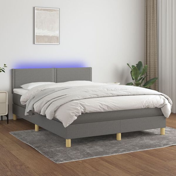 vidaXL &Kappa;&rho;&epsilon;&beta;ά&tau;&iota; Boxspring &mu;&epsilon; &Sigma;&tau;&rho;ώ&mu;&alpha; & LED &Sigma;&kappa;.&Gamma;&kappa;&rho;&iota; 140x200 &epsilon;&kappa; &Upsilon;&phi;&alpha;&sigma;&mu;ά&tau;&iota;&nu;&omicron;