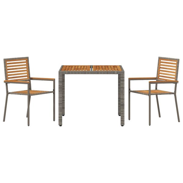 vidaXL Set Δείπνου Κήπου 3 Τεμαχίων με Γκρι Πολυ Ράτταν και Ακακία
