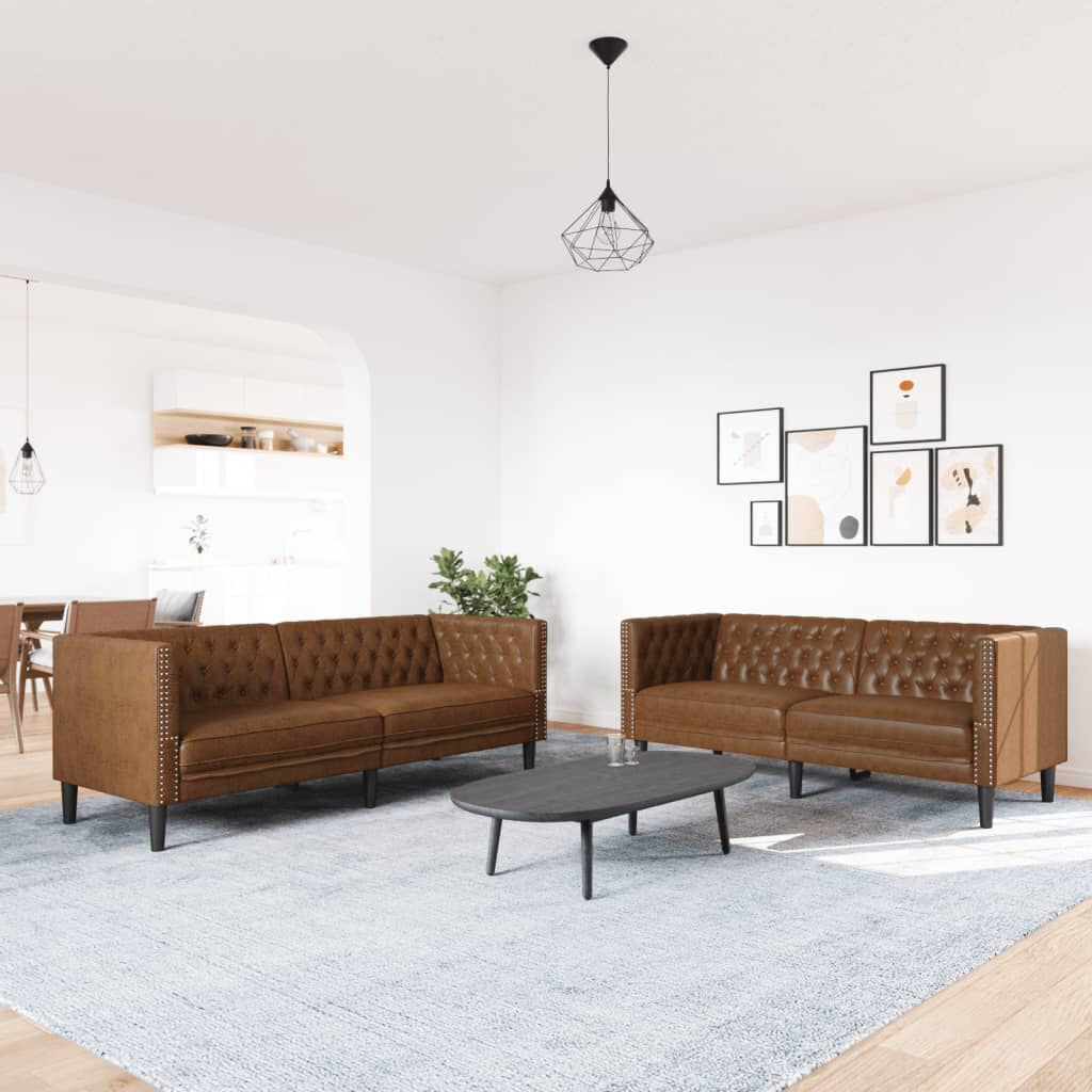 vidaXL Καναπές Chesterfield 2 τεμαχίων σετ καφέ δέρμα Faux Suede