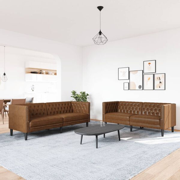 vidaXL Καναπές Chesterfield 2 τεμαχίων σετ καφέ δέρμα Faux Suede