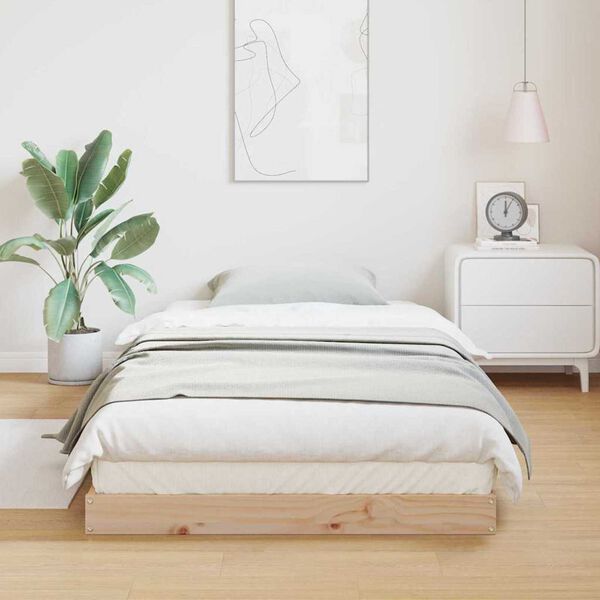vidaXL Κρεβάτι δαπέδου Φυσικό 100 x 210 cm Μασίφ ξύλο πεύκου