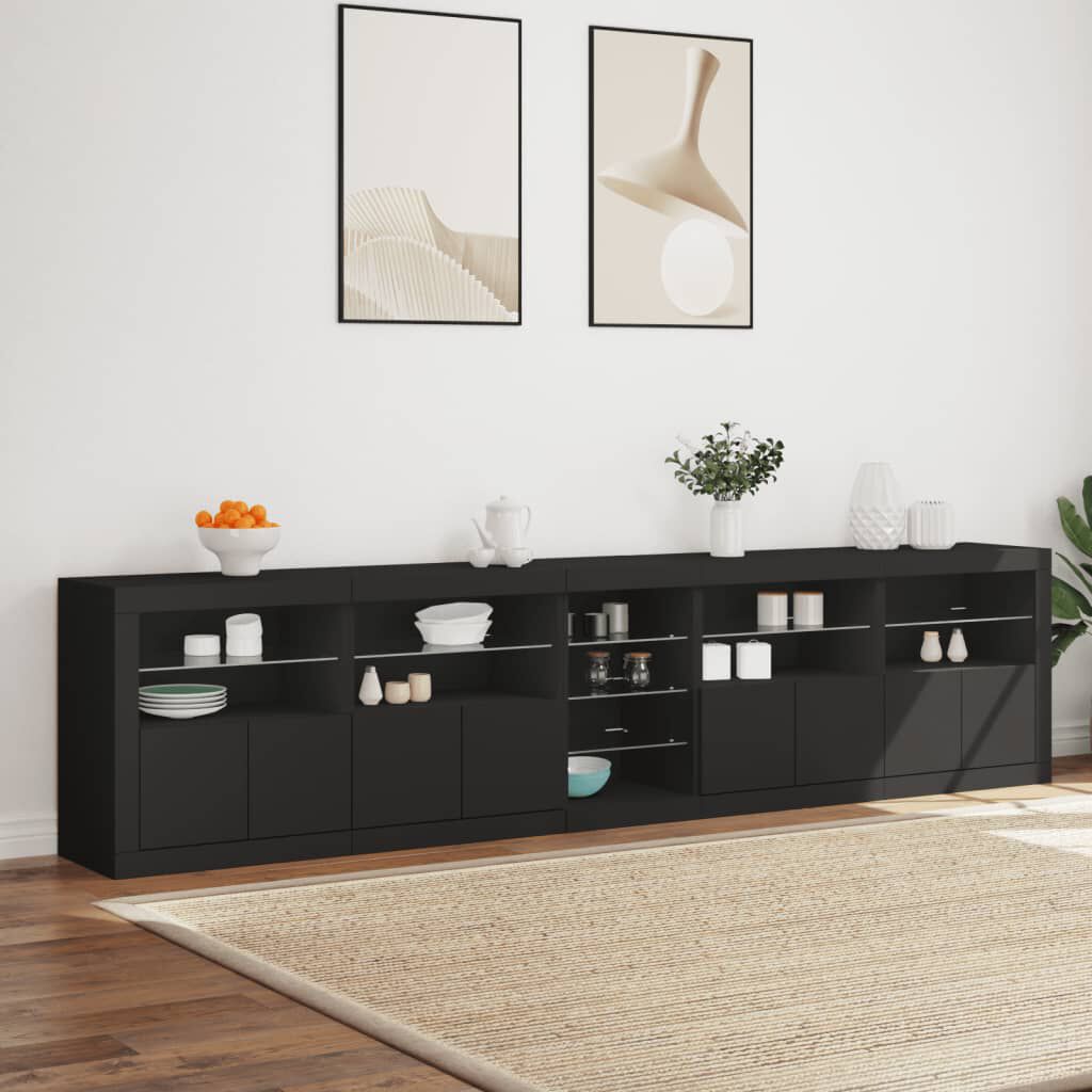 vidaXL Μπουφές με LED Μαύρος 283 x 37 x 67 εκ.