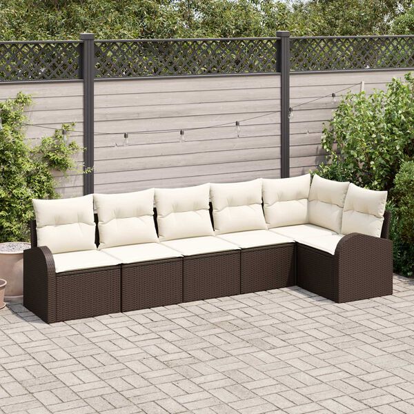 vidaXL Σετ Καναπέ Κήπου με μαξιλάρι 6 pcs Καφέ Πολυ ράταν