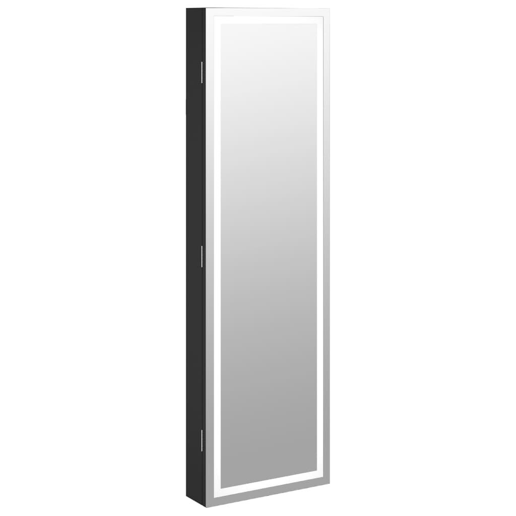 vidaXL Έπιπλο Κοσμημάτων με Καθρέφτη/LED Φώτα Επιτοίχιο Μαύρο