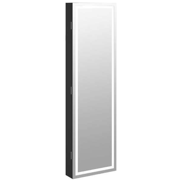 vidaXL Έπιπλο Κοσμημάτων με Καθρέφτη/LED Φώτα Επιτοίχιο Μαύρο