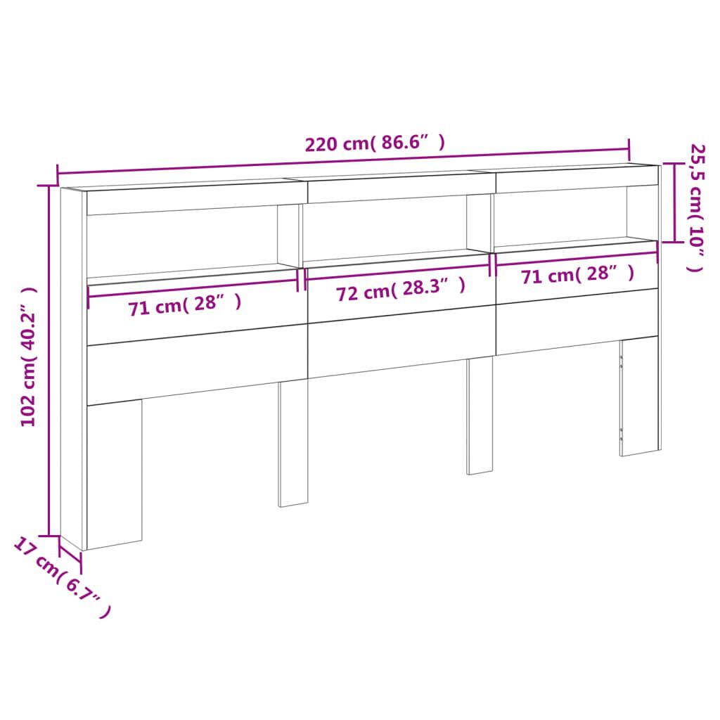 vidaXL Κεφαλάρι με Αποθηκευτικό Χώρο & LED Sonoma Δρυς 220x17x102 εκ.