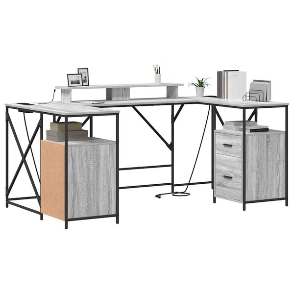 vidaXL Γραφείο Γκρίζο Σονομα 182 x 101 x 87,5 εκ Επεξεργασμένο ξύλο