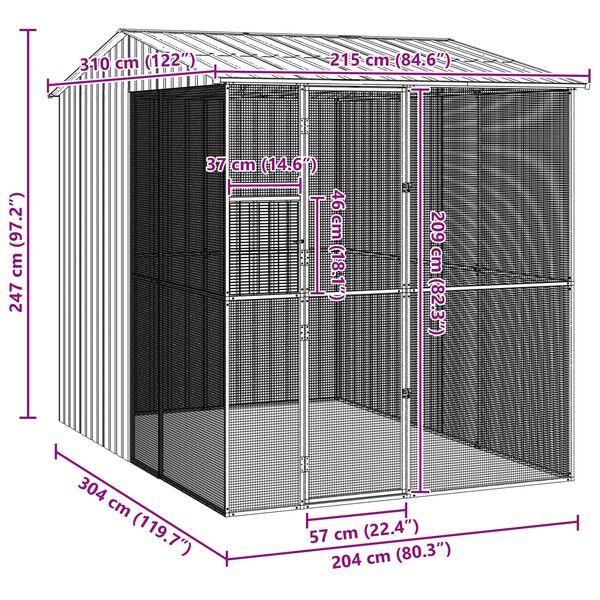 vidaXL Κλουβί Πουλιών Ανθρακί 215x310x247 εκ. Χάλυβας