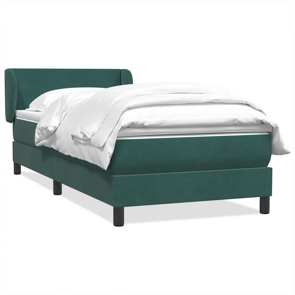 vidaXL Box Spring κρεβάτι με στρώμα σκούρο πράσινο 90x220 cm Velvet