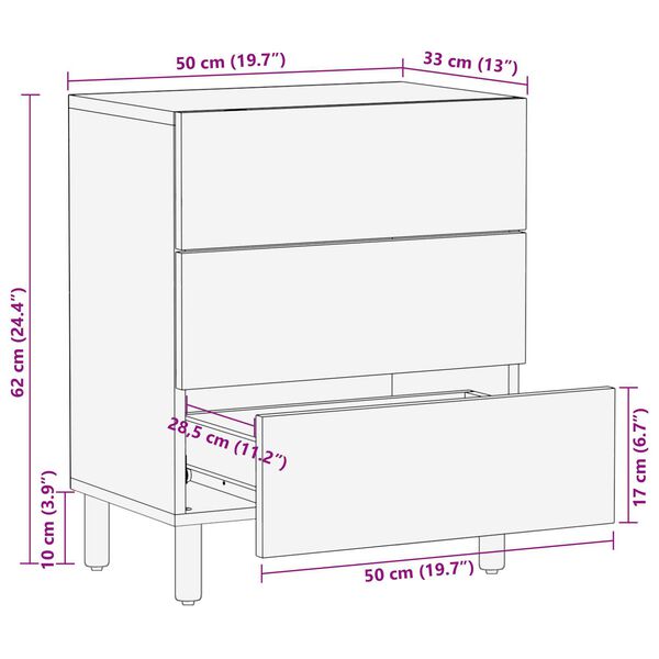 vidaXL Κομοδίνο 50x33x62 εκ Μασίφ ξύλο ακακίας