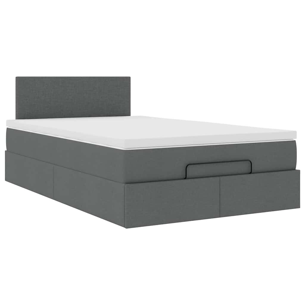vidaXL Οθωμανικό κρεβάτι με στρώμα & LEDs Σκούρο γκρι 120x190cm Ύφασμα