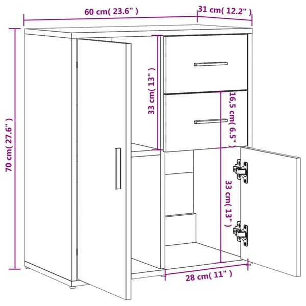 vidaXL Βοηθητικά Ντουλάπια 2 τεμ. Λευκά 60x31x70 εκ. Επεξεργ. Ξύλο