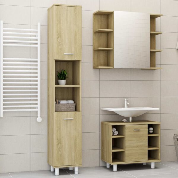 vidaXL Σετ Επίπλων Μπάνιου 3 Τεμαχίων Sonoma Δρυς από Επεξ. Ξύλο