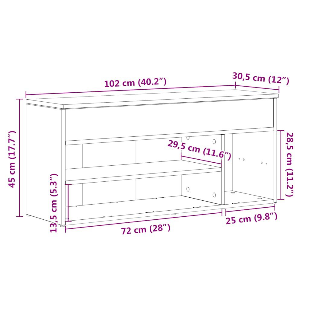 Πάγκος παπουτσιών vidaXL Λευκό 102x30,5x45 cm Κατασκευασμένο ξύλο