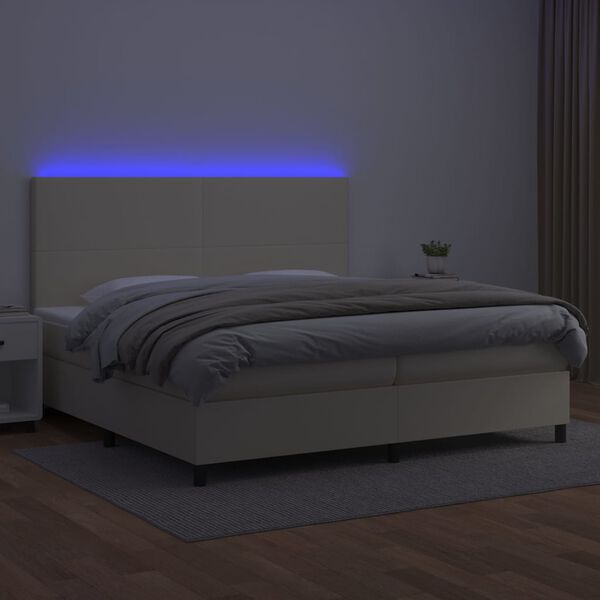 vidaXL Κρεβάτι Boxspring με Στρώμα & LED Κρεμ 200x200 εκ. Συνθ. Δέρμα
