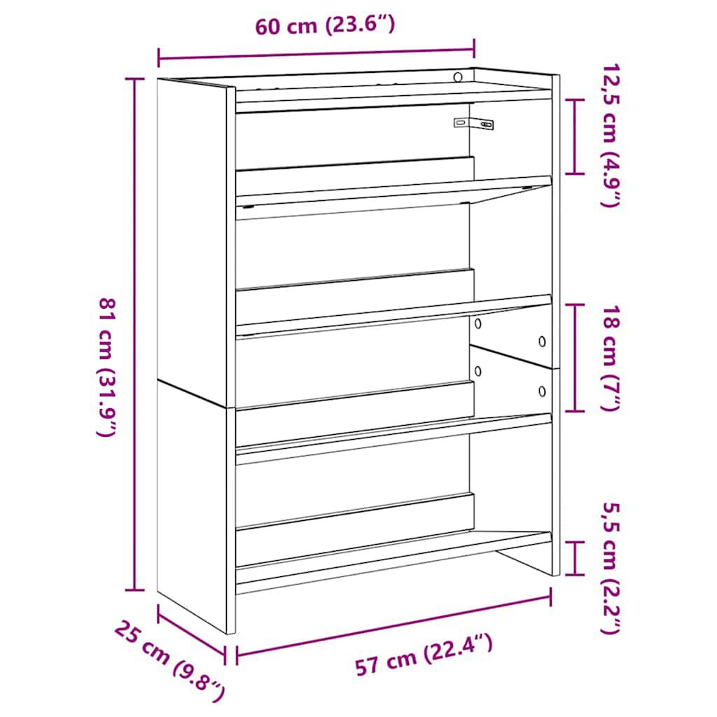 Ράφι παπουτσιών vidaXL Sonoma Oak 60x25x81 cm Κατασκευασμένο ξύλο
