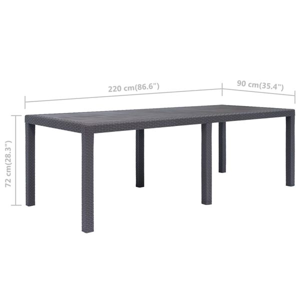 vidaXL Τραπέζι Κήπου Καφέ με Εμφάνιση Ρατάν 220x90x72 εκ. Πλαστικό
