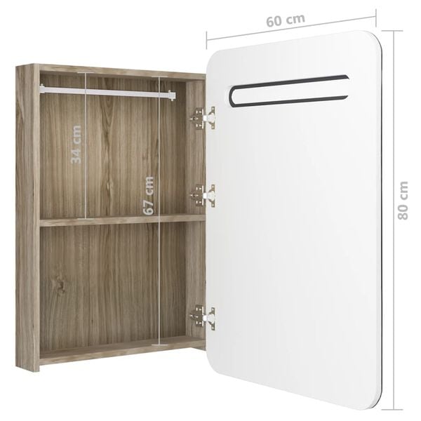 vidaXL Καθρέφτης Μπάνιου με Ντουλάπι & LED Λευκό/Δρύς 60x11x80 εκ.