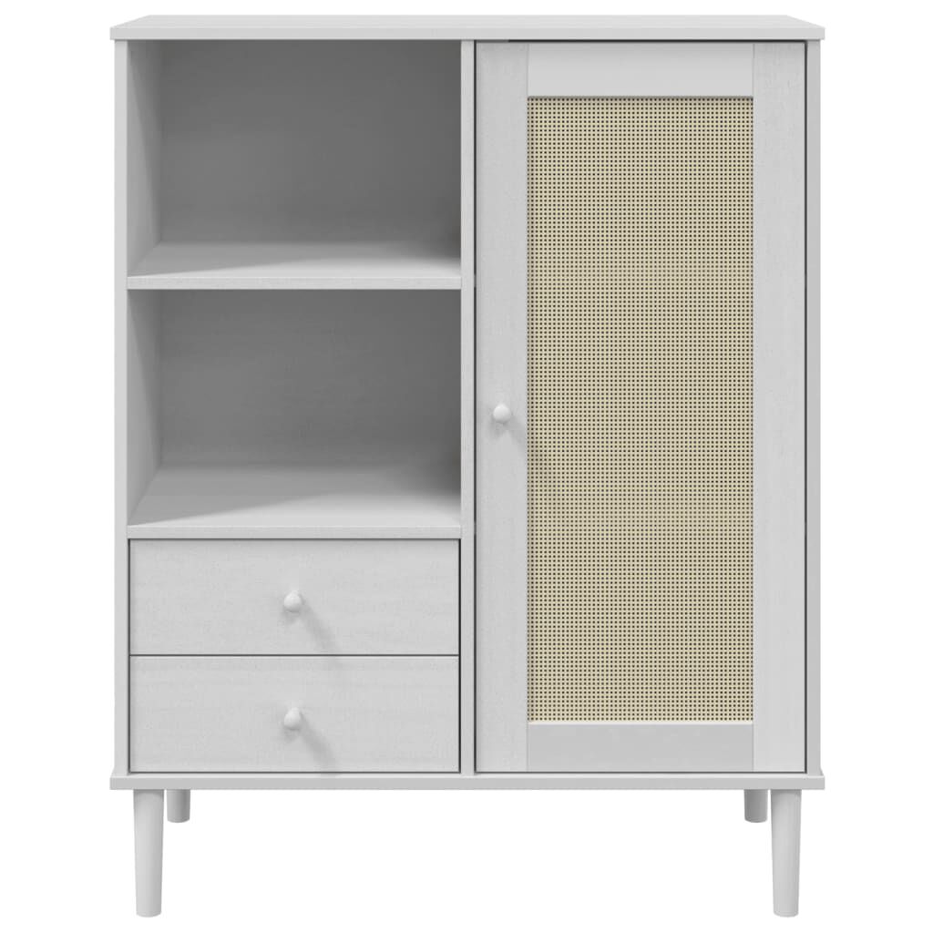 vidaXL Ντουλάπι Ψηλό SENJA Λευκό/Ρατάν 90x40x112 εκ. Μασίφ Ξύλο Πεύκου