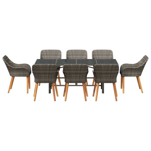 vidaXL Σέτ φαγητού για κήπο με μαξιλάρι 9 pcs Γκρι συνθετικό ρατάν