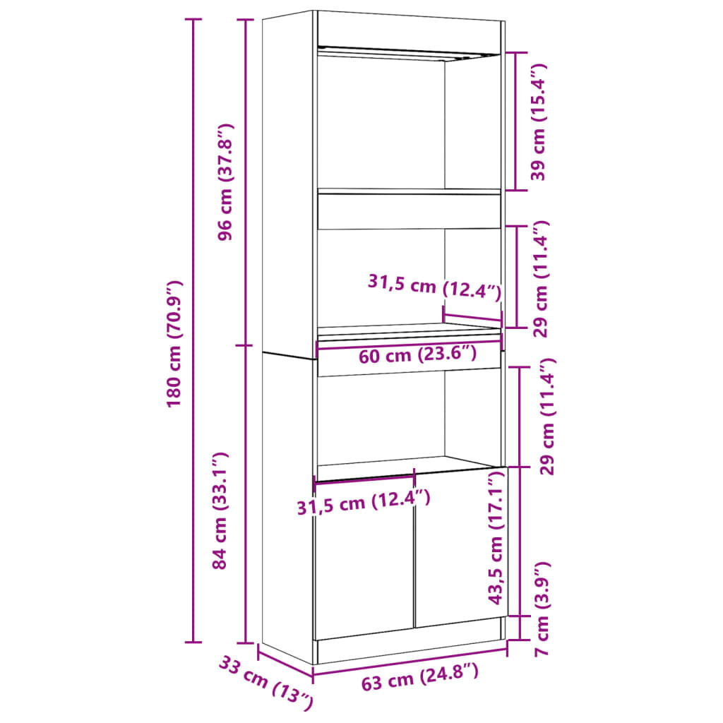 vidaXL Ντουλάπι Καφέ Δρυς 63x33x180 εκ. από Επεξεργασμένο Ξύλο