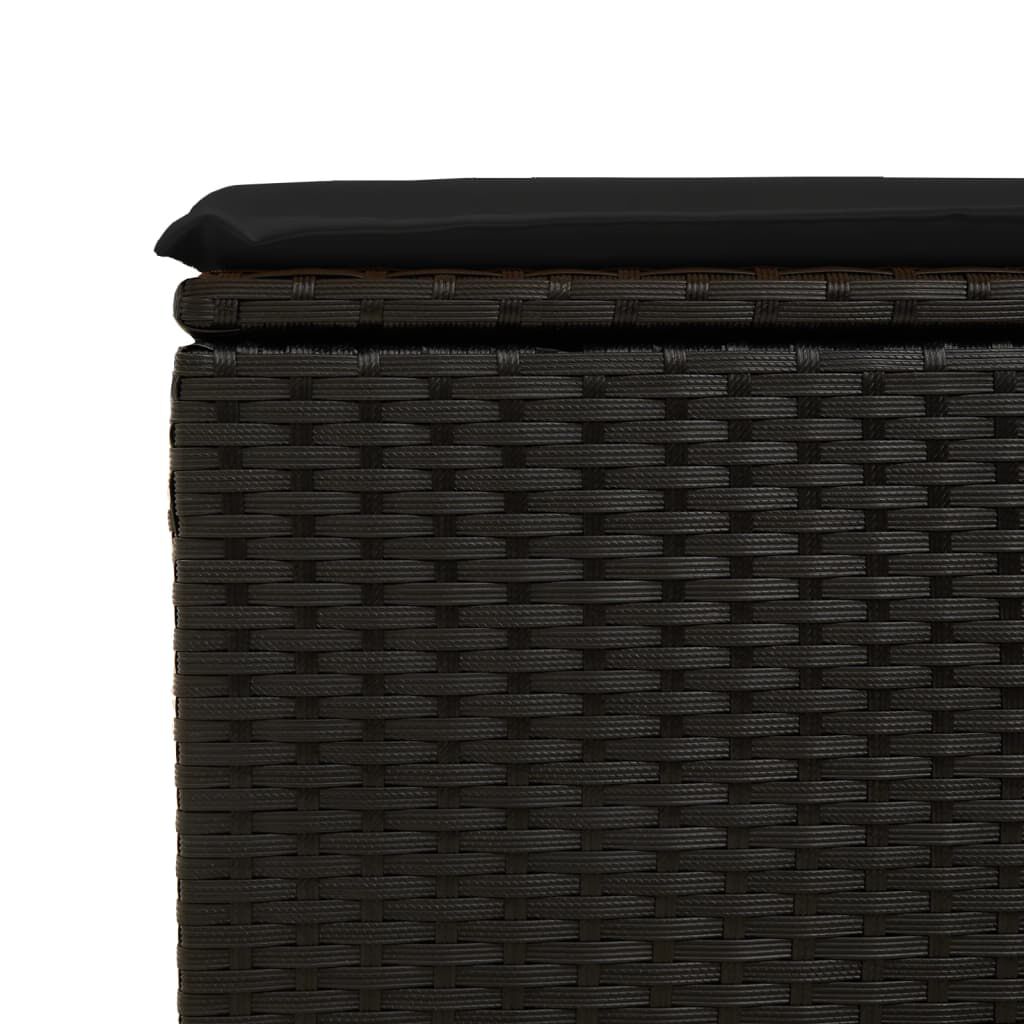 vidaXL Υποπόδιο Κήπου Μαύρο 55x55x37 εκ. Συνθετικό Ρατάν με Μαξιλάρι