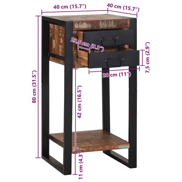 vidaXL Κομοδίνο Πολύχρωμο 40x40x80 εκ. Μασίφ Ανακυκλωμένο Ξύλο