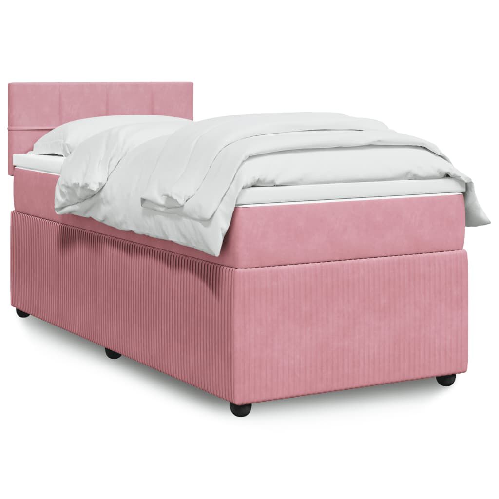 vidaXL Κρεβάτι Boxspring με Στρώμα Ροζ 90x190 εκ. Βελούδινο