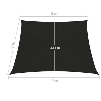 vidaXL Πανί Σκίασης Μαύρο 3/4 x 3 μ. από HDPE 160 γρ./μ²