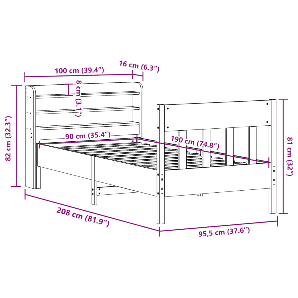 vidaXL Σκελετός Κρεβ. Χωρίς Στρώμα Λευκό 90x190 εκ Μασίφ Πεύκο
