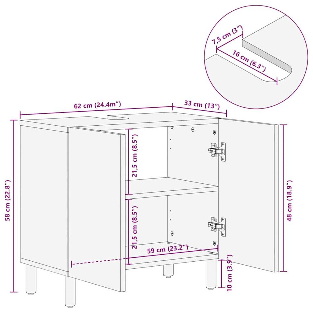vidaXL Ντουλάπα Μπάνιου Καφέ 62 x 33 x 58 εκ. Μασίφ ξύλο ακακίας
