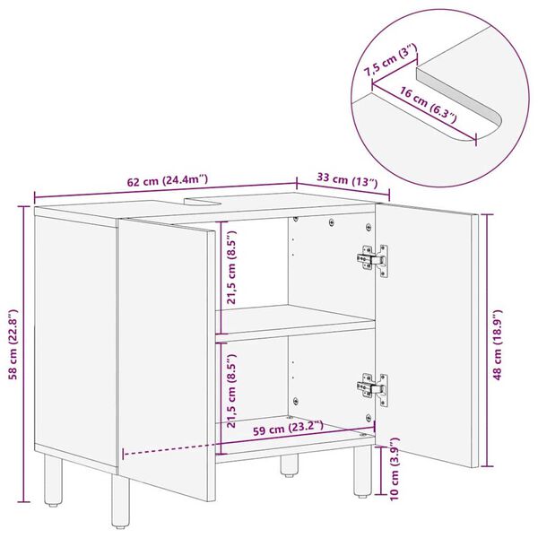 vidaXL Ντουλάπα Μπάνιου Καφέ 62 x 33 x 58 εκ. Μασίφ ξύλο ακακίας