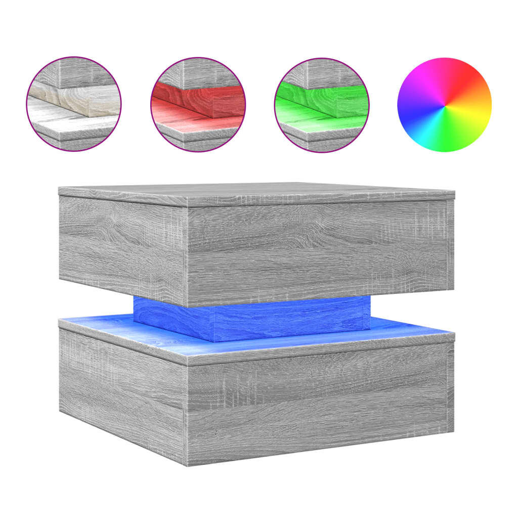 vidaXL Τραπεζάκι Σαλονιού με LED Γκρι Sonoma 50 x 50 x 40 εκ.