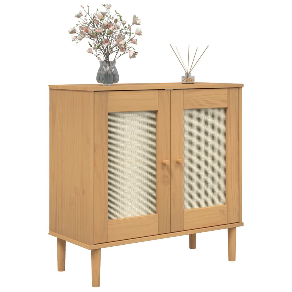vidaXL Ντουλάπι SENJA Καφέ / Ρατάν 80 x 35 x 80 εκ. Μασίφ Ξύλο Πεύκου
