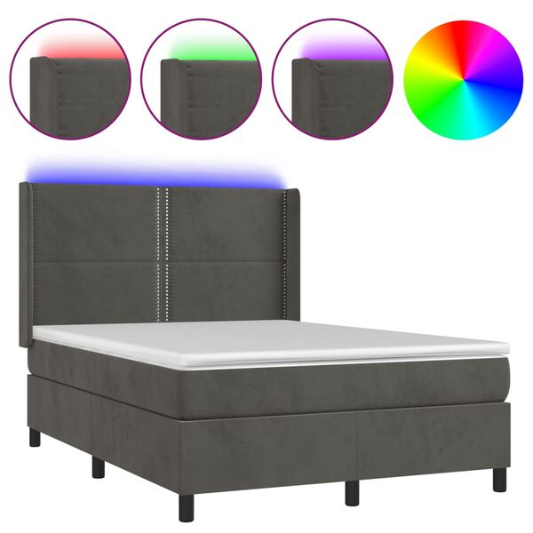 vidaXL &Kappa;&rho;&epsilon;&beta;ά&tau;&iota; Boxspring &mu;&epsilon; &Sigma;&tau;&rho;ώ&mu;&alpha; & LED &Sigma;&kappa;. &Gamma;&kappa;&rho;&iota; 140x200&epsilon;&kappa;. &Beta;&epsilon;&lambda;&omicron;ύ&delta;&iota;&nu;&omicron;