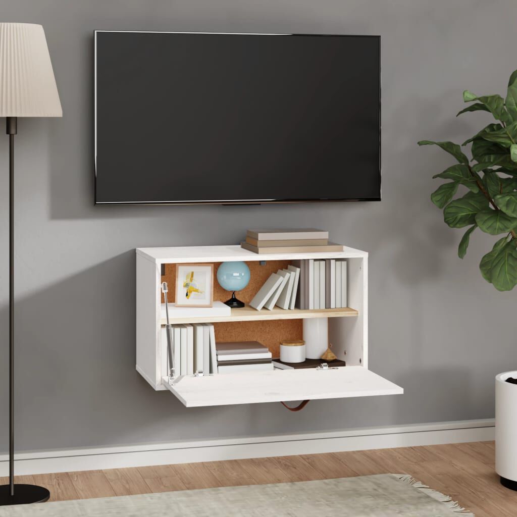 vidaXL Ντουλάπι Τοίχου Λευκό 60x30x35 εκ. από Μασίφ Ξύλο Πεύκου