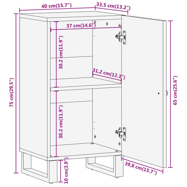 vidaXL Βοηθητικό Έπιπλο Καφέ/Μαύρο 40x33,5x75 εκ. Μασίφ Ξύλο Μάνγκο