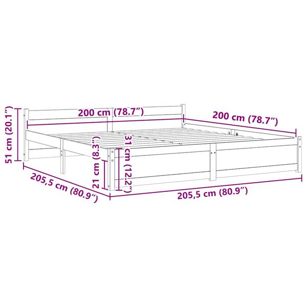 vidaXL Σκελετός Κρεβατιού Χωρίς Στρώμα 200x200 εκ Μασίφ Ξύλο