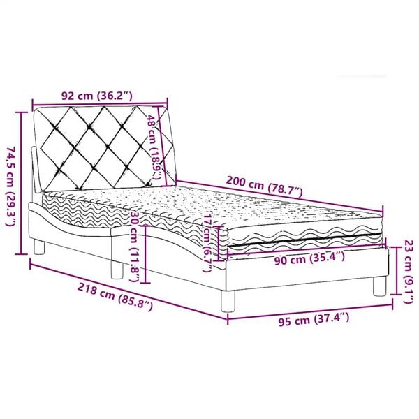 vidaXL Κρεβάτι με Στρώμα Taupe 90x200 εκ. Υφασμάτινο